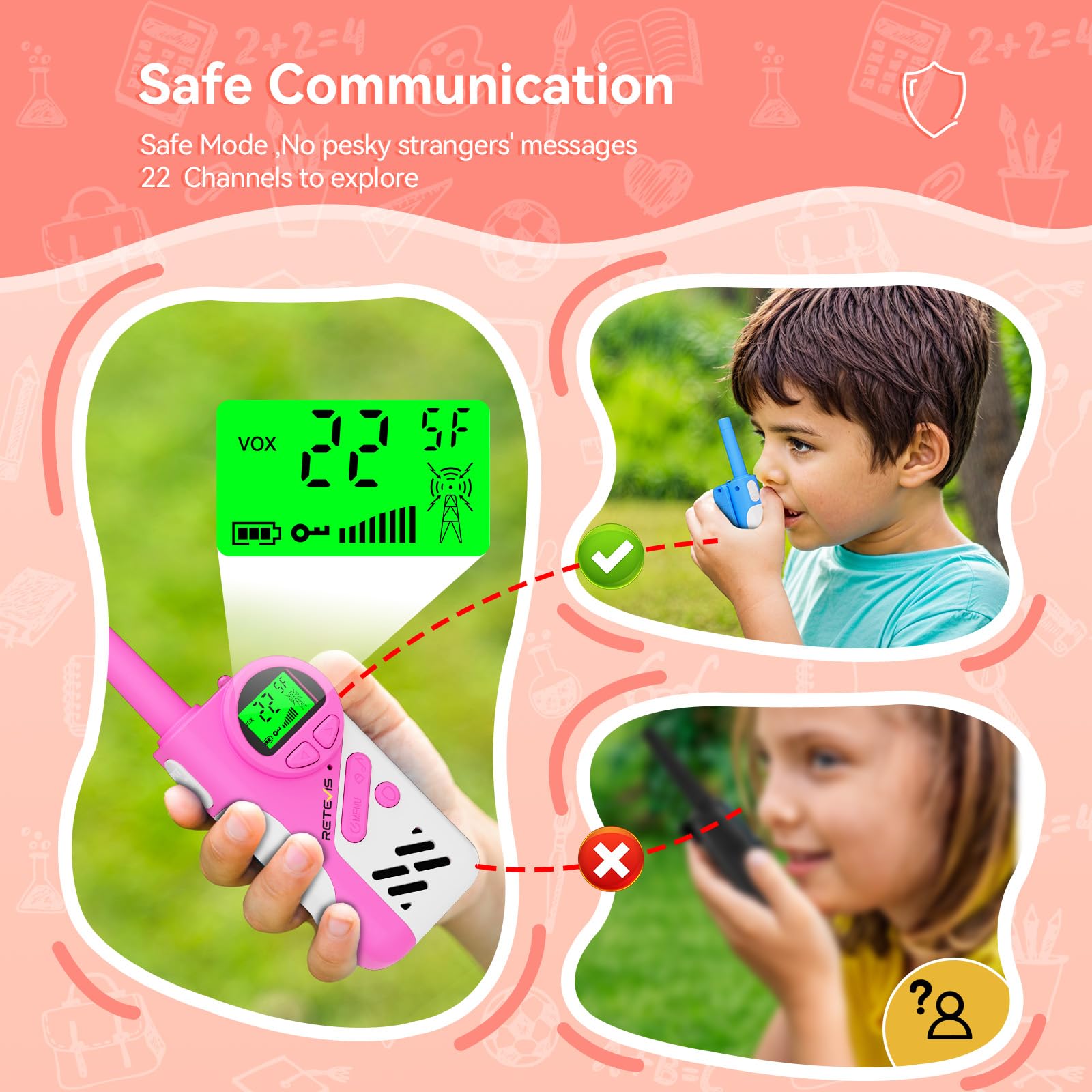 EZTalk - 70 walkie talkies para niños, modo seguro, radio de 2 vías recargable, juguetes para niños y niñas de 6 a 12 años, regalos de cumpleaños, familia al aire libre, senderismo, campamento 3
