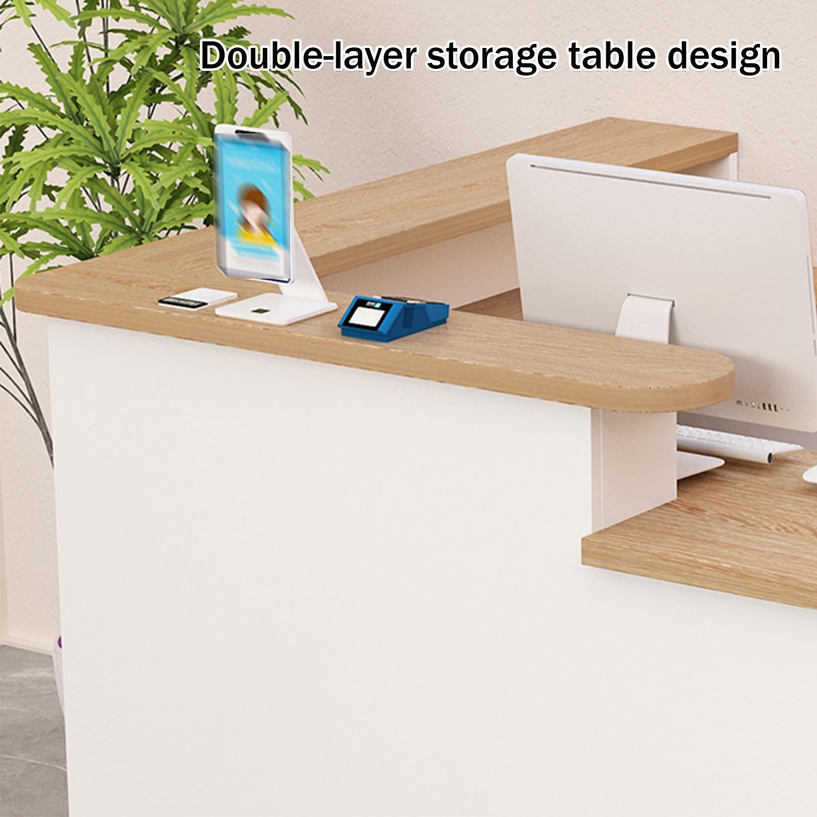 Genérico Mostrador de recepción Moderno en Forma de L con cajones con Cerradura, Elegante mostrador Frontal para salón de Belleza, Tienda, Oficina, Sala de Espera, Amari