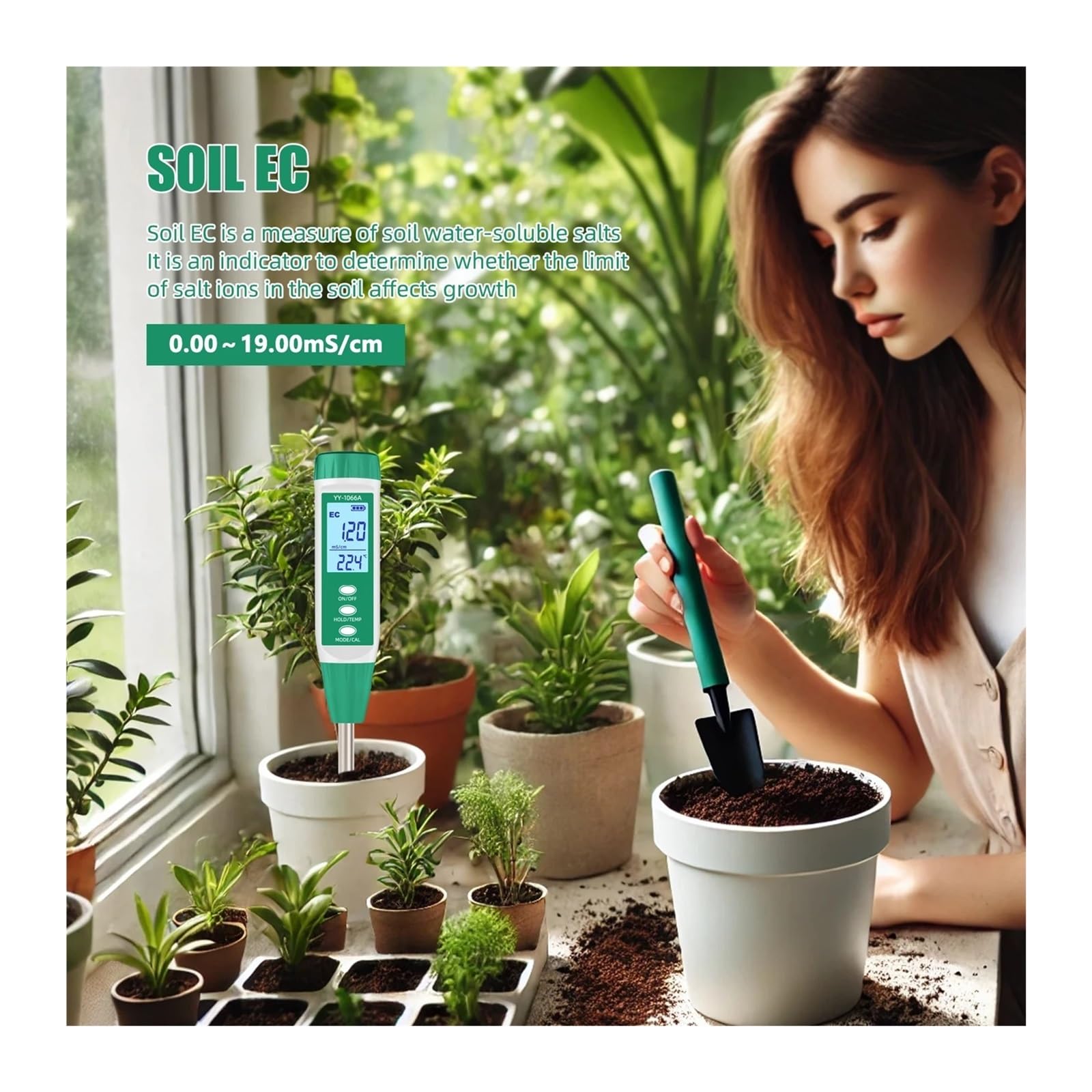 YY-1066A Misuratore di EC e contenuto idrico del suolo ad alta precisione for test sulle piante, giardinaggio, agricoltura, sensore pH umidità Giardinaggio, Agricoltura