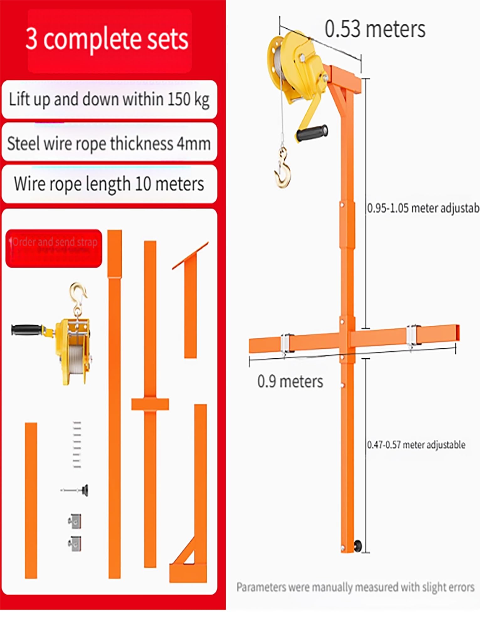 Robuste, faltbare Kranhalterung mit manueller Seilwinde für AC-Installation und Heben