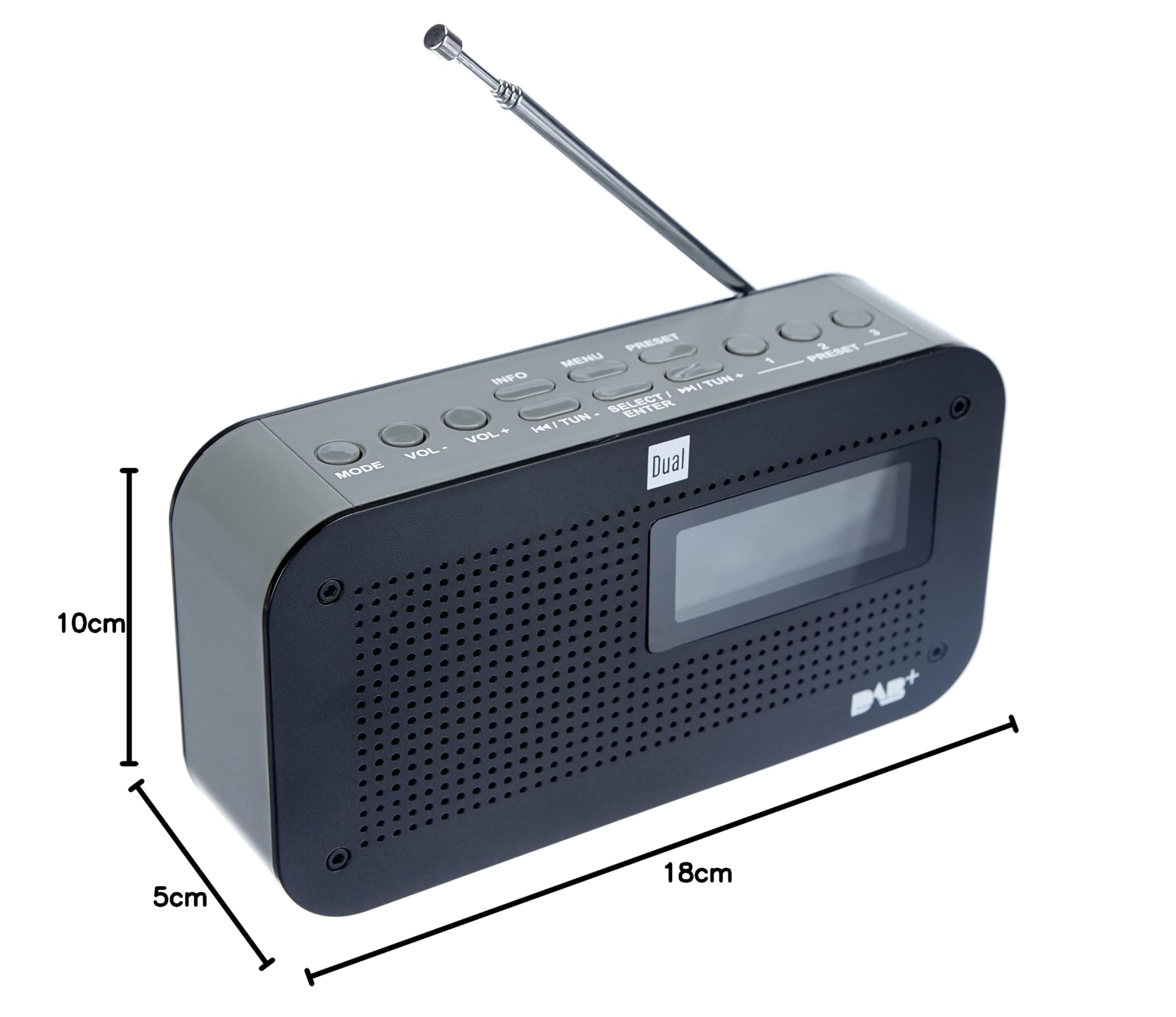 Dual 74872 DAB 71 przenośne radio cyfrowe (tuner UKW/DAB+, funkcja pamięci stacji, wyświetlacz LCD, zasilanie sieciowe lub bateryjne) czarne