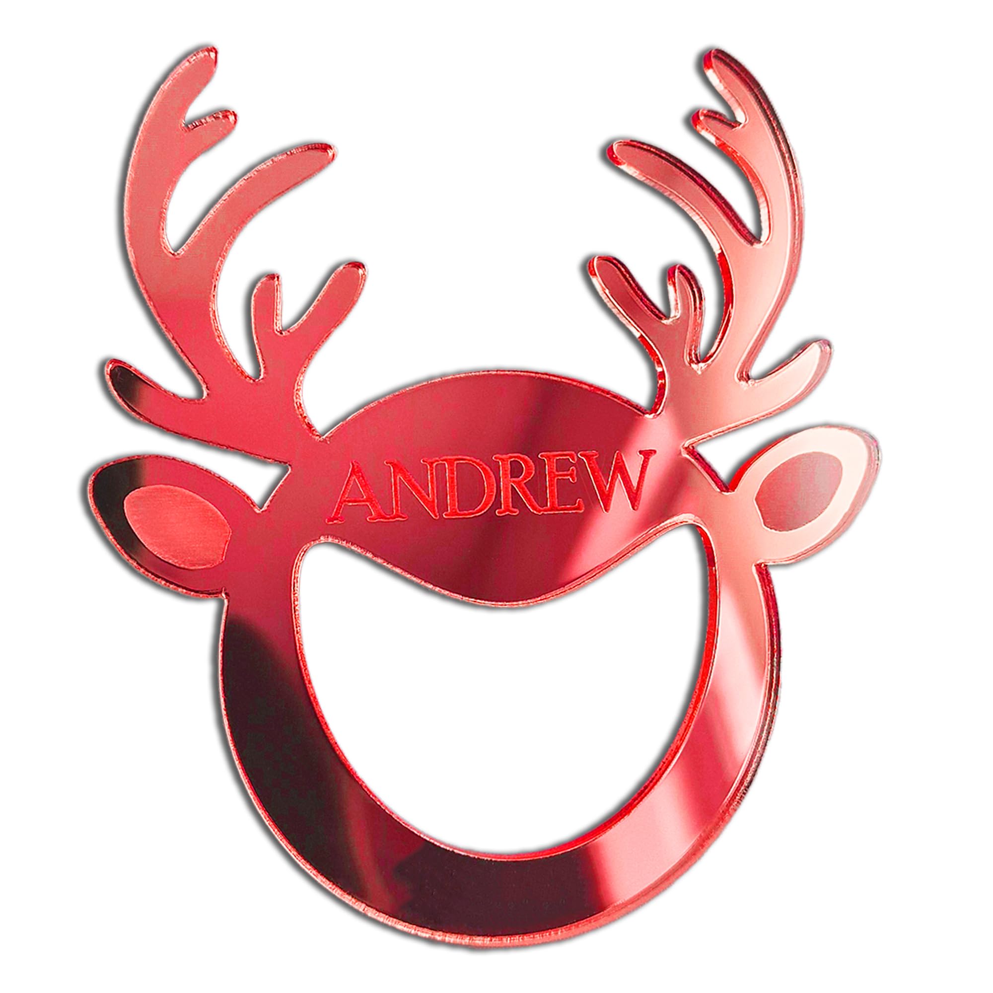 Personalised Reindeer Napkin Ring Holder Decoration - Add any name! (Mirror Red, One Size)