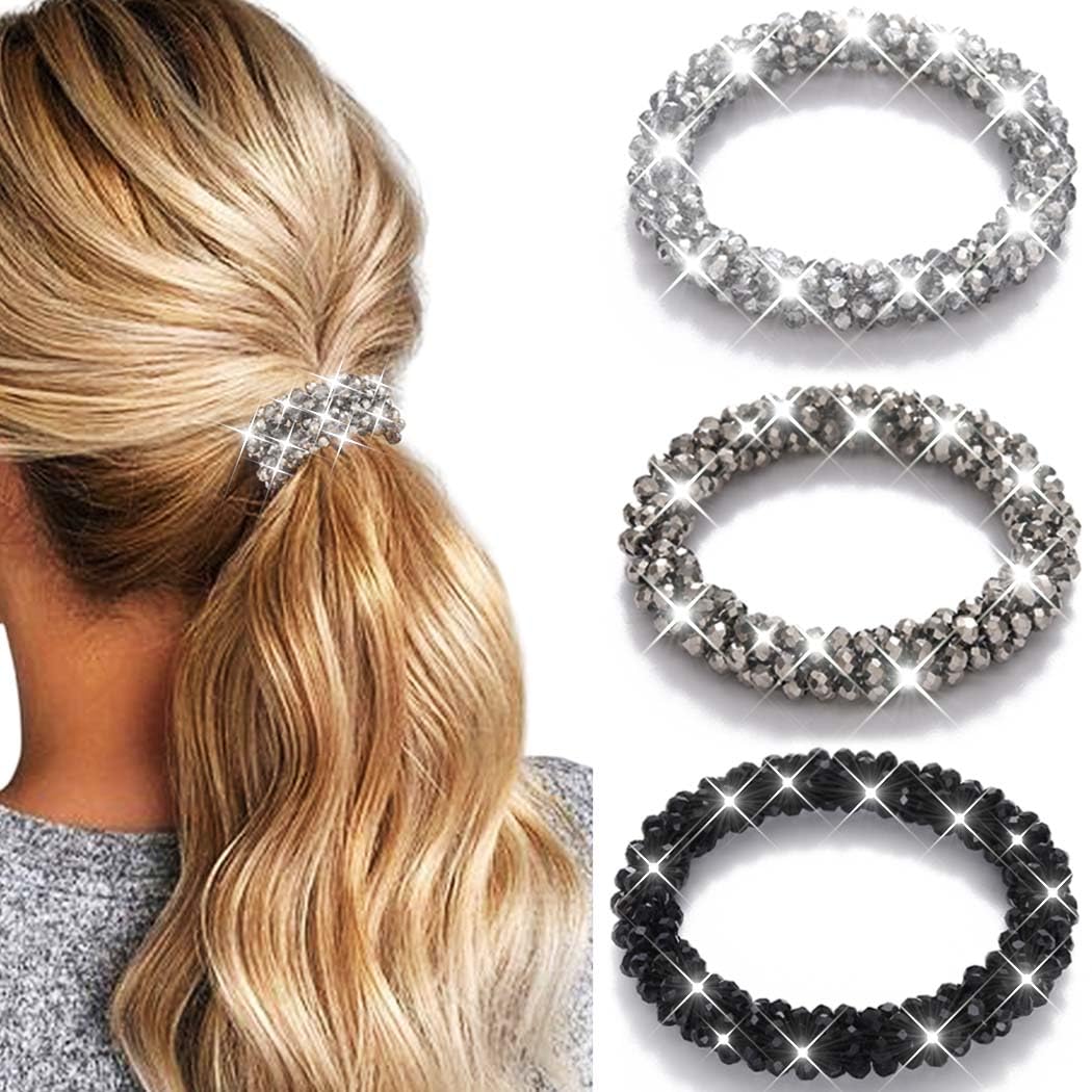 Reaky Rhinestone Hair Ties Sparkly Beaded Hair Scrunchies Fancy Ponytail Holders Hair Accessories for Women