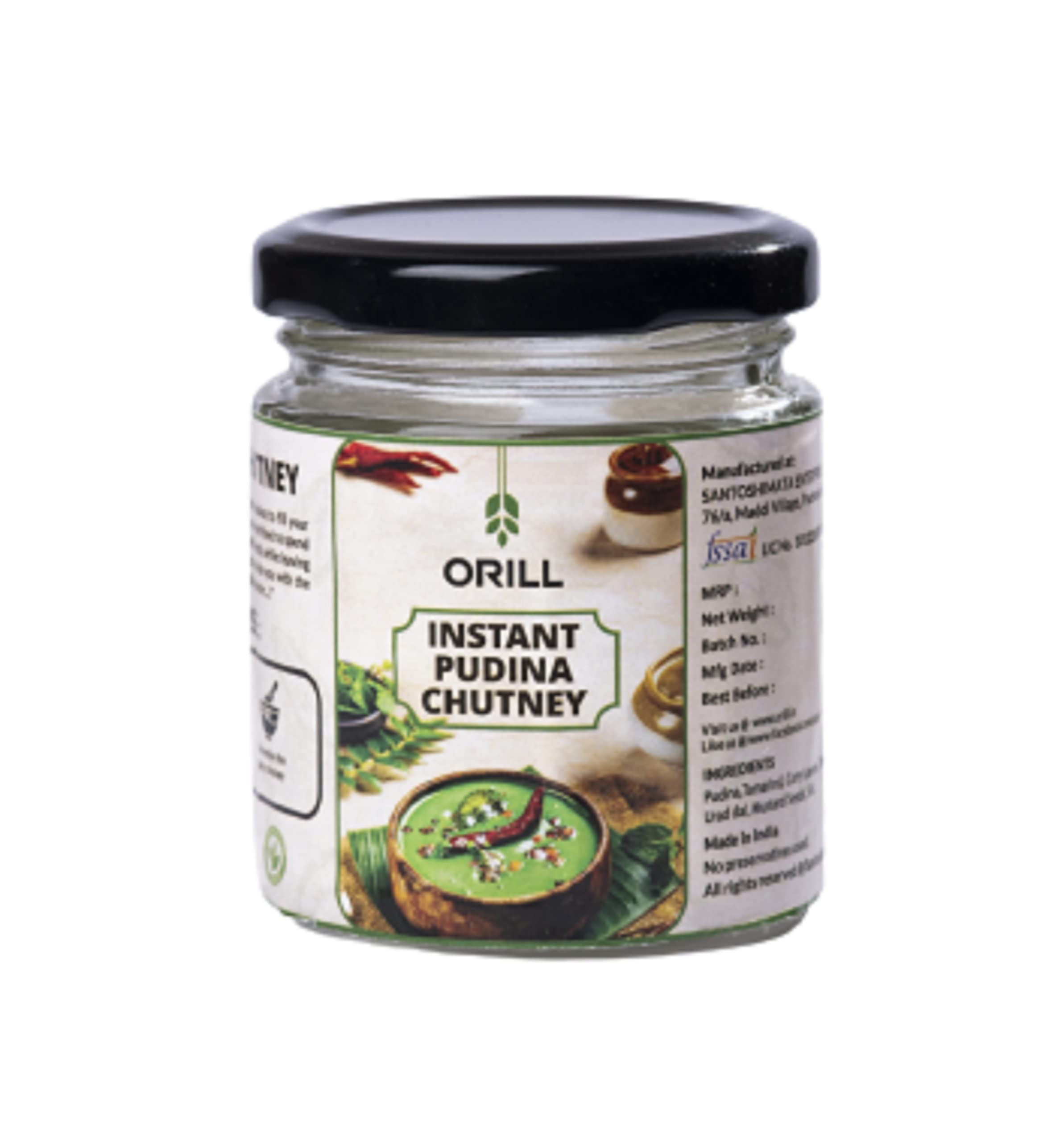 ORILL South Indian Style Instant Pudina Chutney-100gm | Classic Indian Pani Puri Bhelpuri Chutney,Dhaniya Pudina Chutney(Mint) | Garlic, Curry Leaves, Jaggery, Red Chilli | Homemade Pudina Ki Chutney