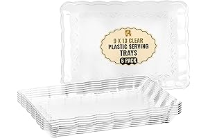 6 Pack Clear Plastic Serving Trays for Party - Premium Disposable Rectangular Trays