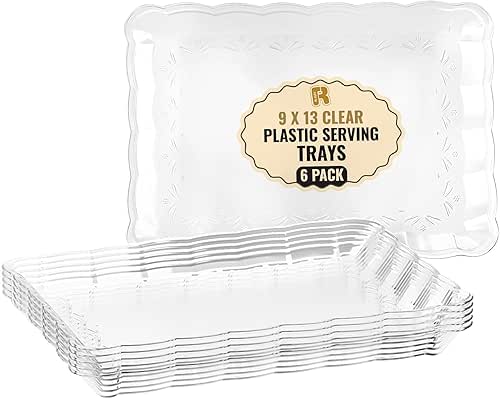 6 Pack Clear Plastic Serving Trays for Party, 9 x