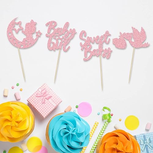 Miniatura 66 de 24 piezas Oh Baby Boy Cupcake Toppers Silver Glitter Enterizo Botella Cisne Baby Shower Boy Cupcake Picks Género Reveal Theme Baby Shower Niños