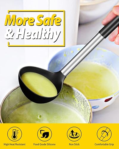 Vista 18 de Paquete de 2 cucharones de cucharón, cuchara grande de silicona para sopa, utensilios de cocina antiadherentes con alta resistencia al calor, sin