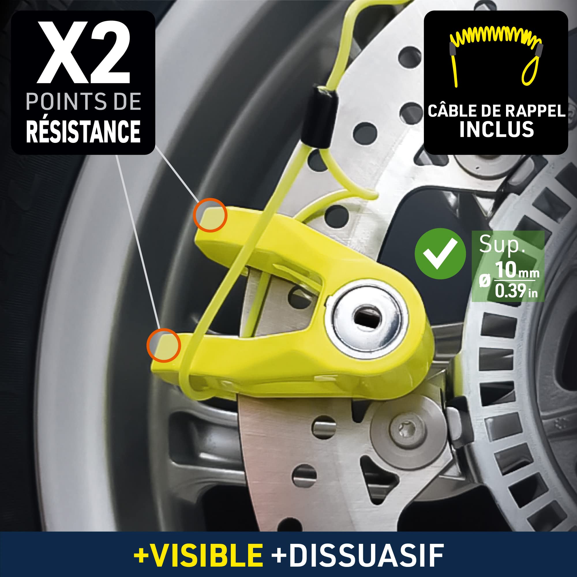 URBAN UR208Y Antivol Bloque Disque Moto, Plus Visible Plus Dissuasif, ø10mm Design Léger et Robuste, Sécurité Compacte et Efficace, Bloc Disque Frein pour Moto, Scooter, Velo, Trottinette Electrique