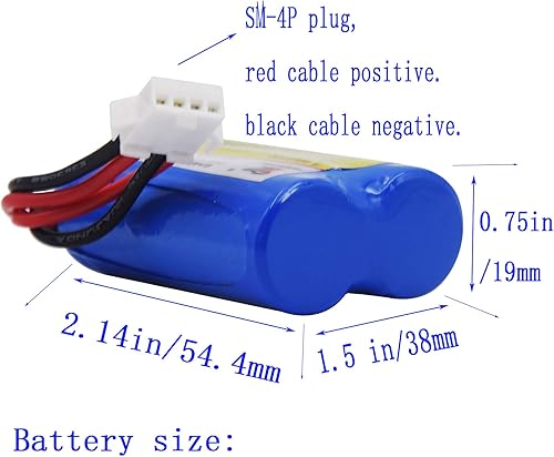 Miniatura 2 de Blomiky Paquete de 2 baterías recargables de iones de litio de 7.4 V (2 x 3.7 V) 1100 mAh con conector SM-4P y cable de cargador USB de repuesto
