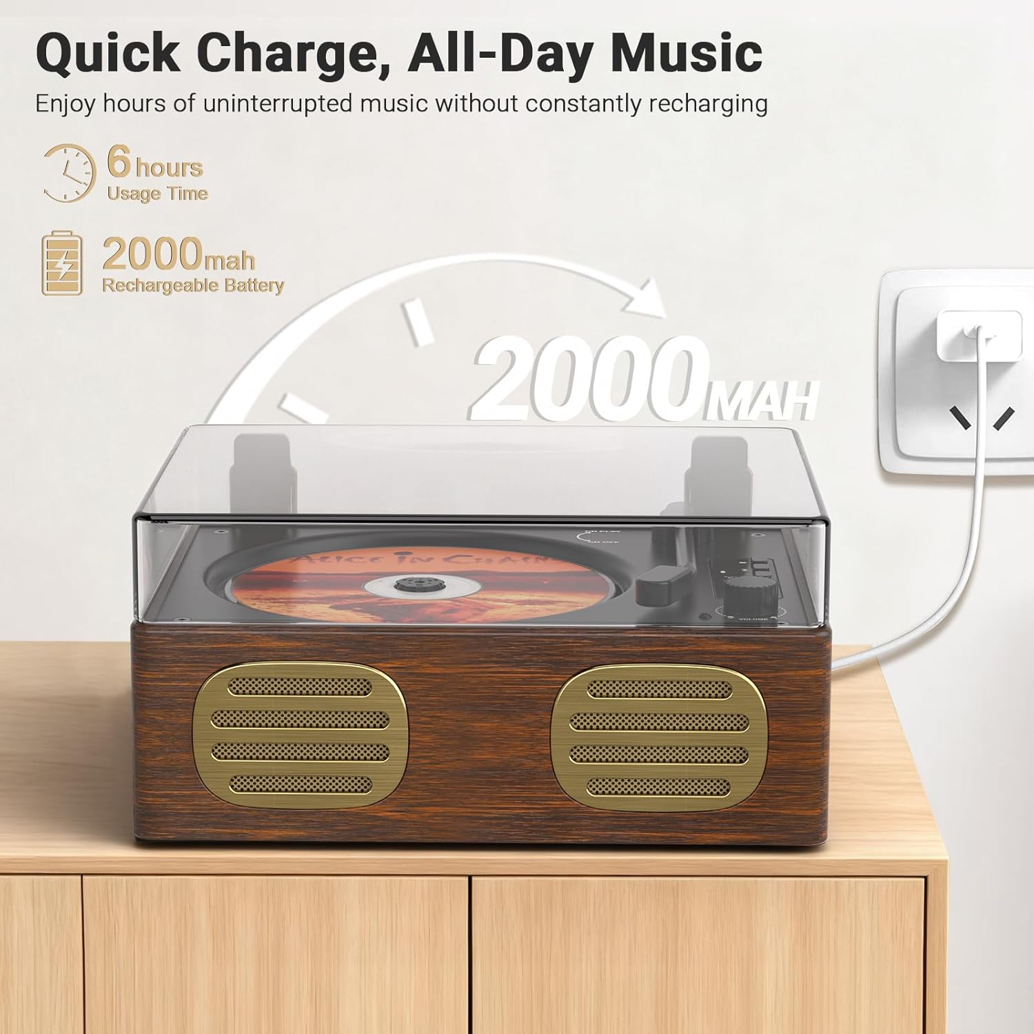 Retro Bluetooth CD Player with Speakers, Portable Desktop Music Player with Headphone Jack, USB/AUX, Rechargeable, Vintage Wood Design Gift for Women Bedroom Decor, No Remote Control (Walnut)