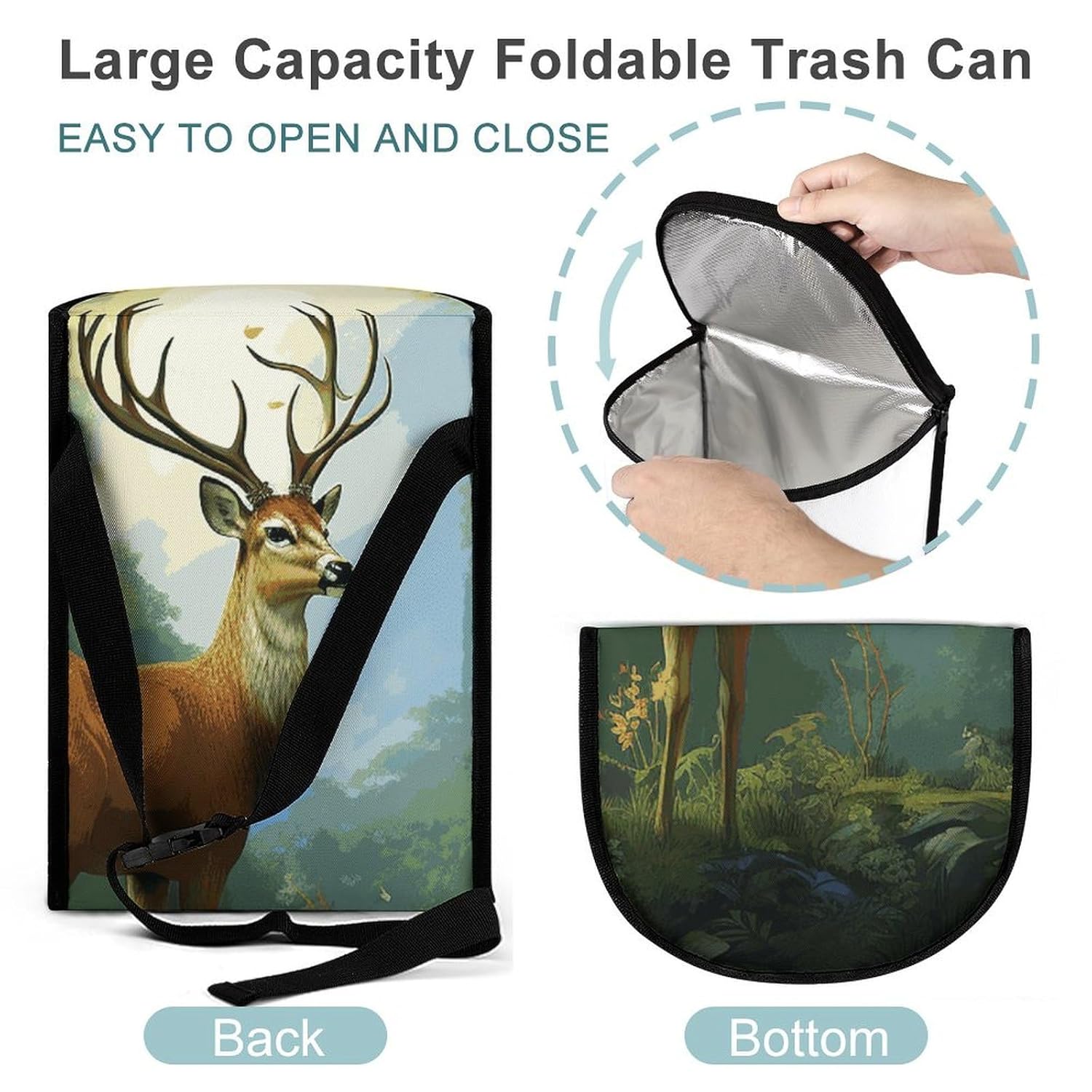 Hanging Car Trash Bag Deer Forest Printed Car Garbage Storage Bag Leakproof Car Trash Can Portable Garbage Storage Bags