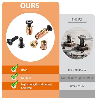 40 Pcs Threaded Inserts for Wood with Bolts, M6x25/20/15/10mm Threaded Insert Nuts and M6x30/25/20/16mm Wood Inserts Furniture Screw Nuts Furniture Connectors, Flat Head Hex Socket Drive Screws