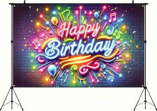 BlissYard Neon Music Happy Birthday Banner 71x43 Inch