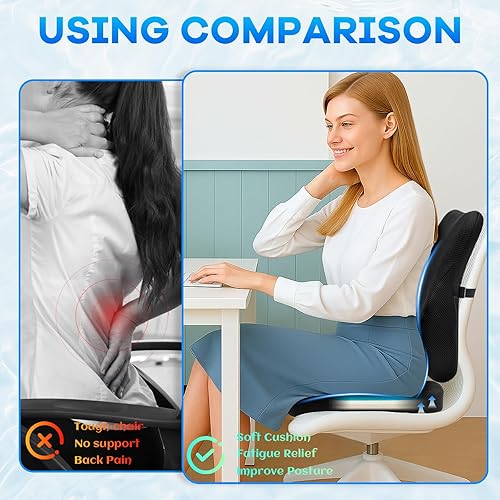 Miniatura 4 de Juego de cojín de asiento con infusión de gel y almohada lumbar de espuma viscoelástica, parte inferior antideslizante, funda de malla transpirable,