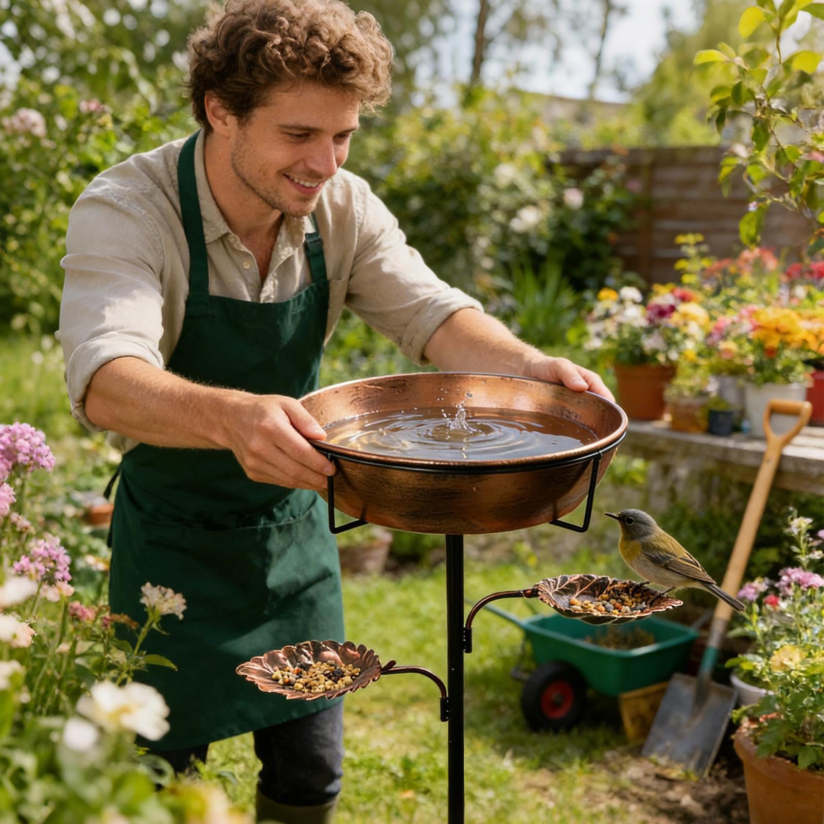 Bagno per Uccelli Vassoio In Metallo Antiruggine Con Rimovibile | Bagno per Uccelli da Giardino per Terrazzo Balcone Giardino Arredamento Cortile