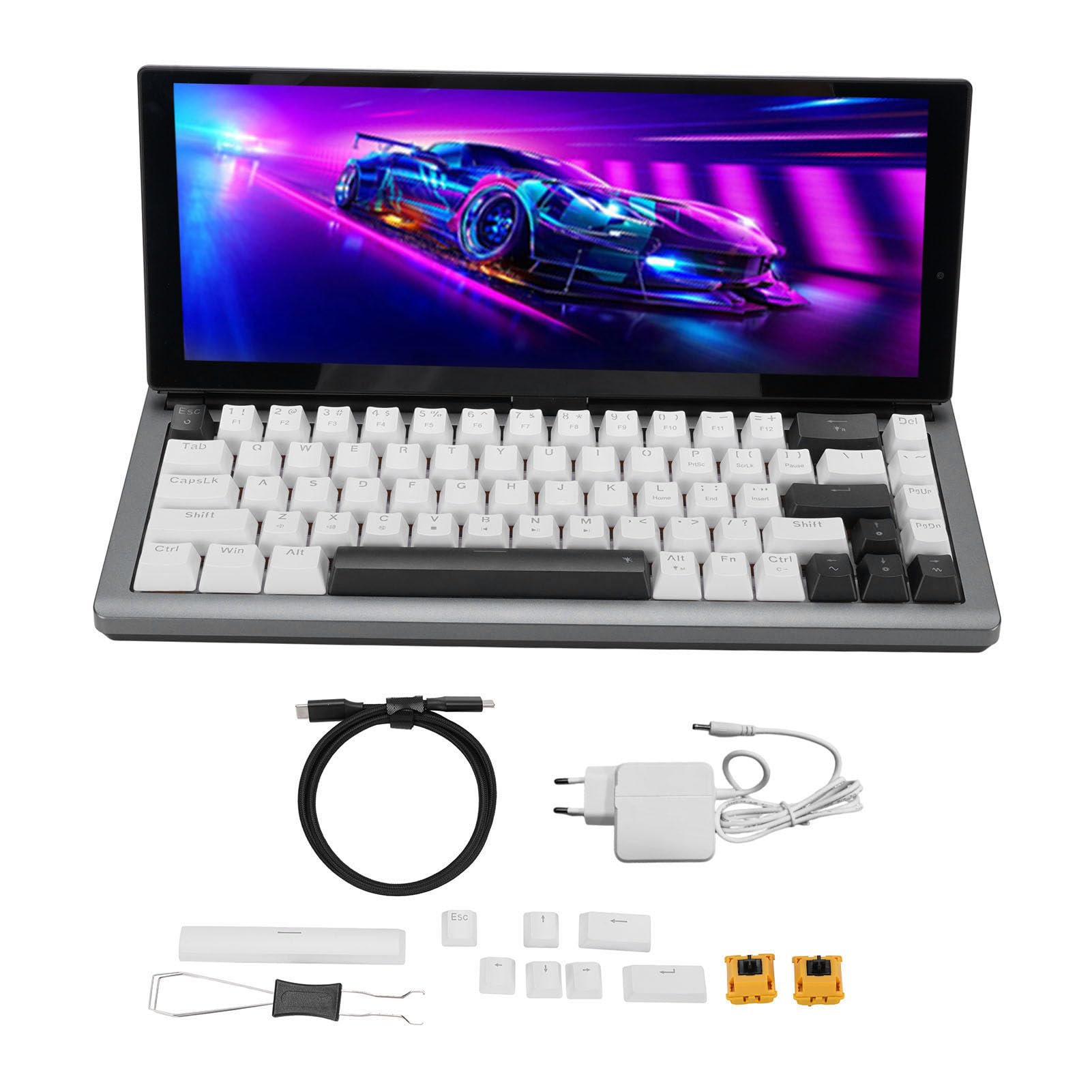 Klawiatura Mechaniczna z Ekranem, 68 Klawiszy Przenośne Przewodowe USB RGB LED z Podświetleniem 12,3 Cala Ekran Dotykowy Klawiatura Monitora (wtyczka UE)