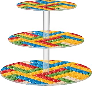 Building Blocks Bricks Colorful 3 Tier Acrylic Cupcake Stand Round Tiered Cupcake Tower Dessert Tea Party Serving Platter for Wedding, Tea Party, Birthday, Baby Shower