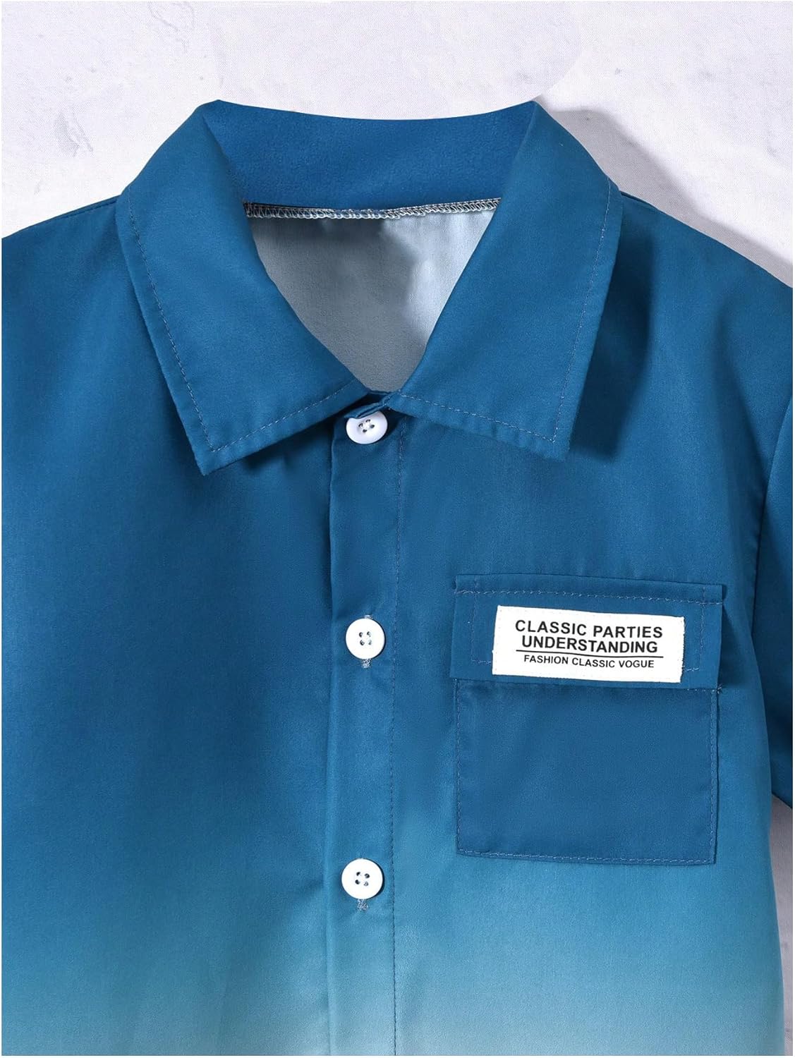 Verdusa Boy's 2 Piece Outfits Ombre Short Sleeve Button Up Shirts and Elastic Waist Shorts Set - Image 3