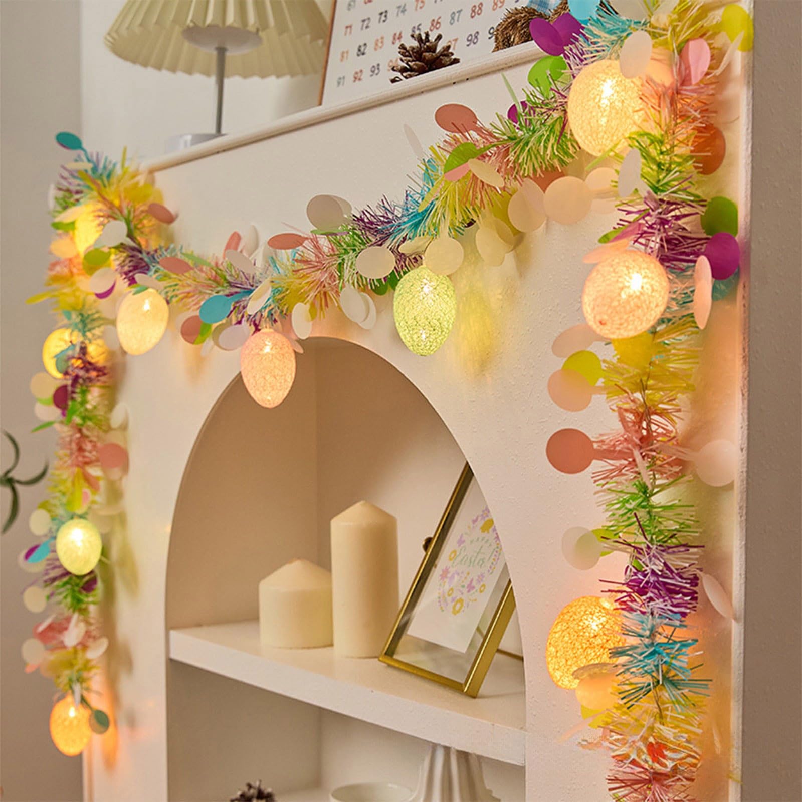 Syzplnwy 2m 10 LED Easter Egg Garland Battery Powered Colorful Tinsel Twisted Lights for Mantel Fireplace Window Indoor/Outdoor Hanging Décor