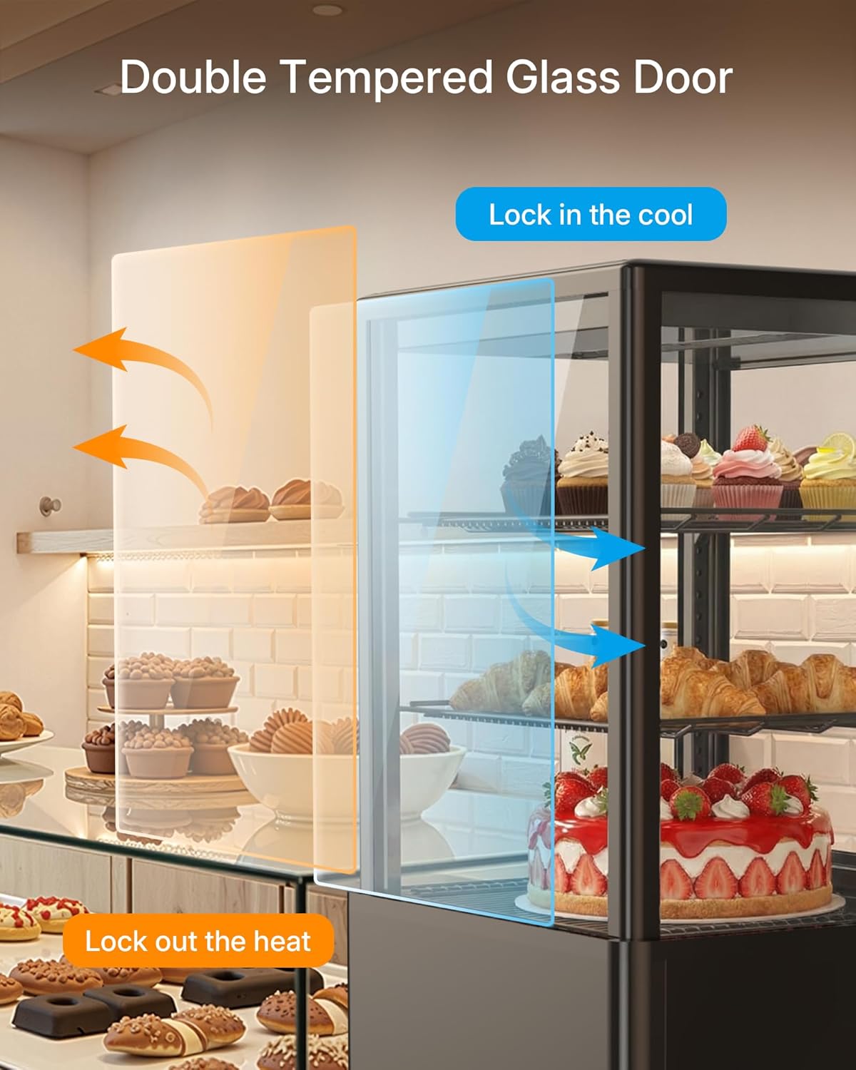Upstreman Countertop Pastry Display Refrigerator, 2.0 Cu.Ft / 56L Commercial Cake Display Refrigerator, Bakery Showcase with LED Light, Digital Thermostat, for Café, Restaurant, Store, CD20