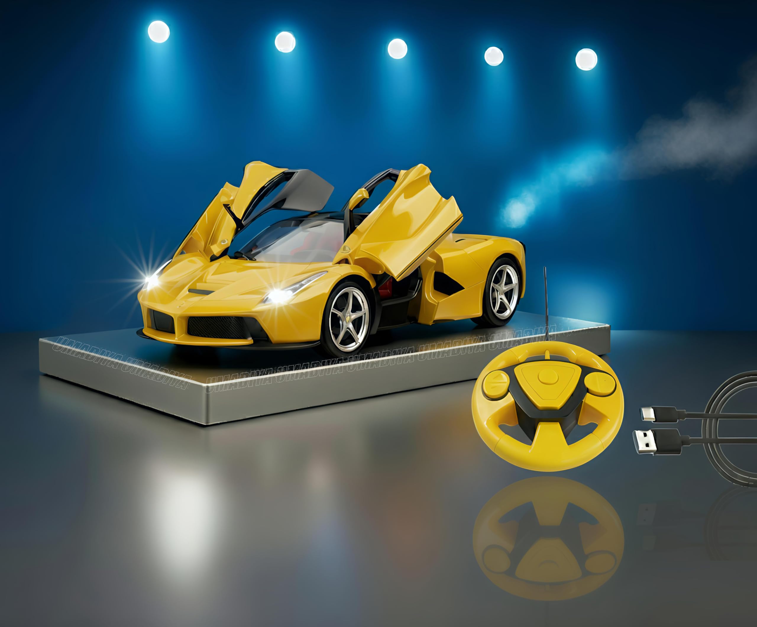 Umadiya® Rechargeable Remote Control Sports Car with Openable Doors Rc Car with Led Lights for Kids Super Sports Car High Speed Rc Car Toy Big Size 3-10 Years Old (Yellow)