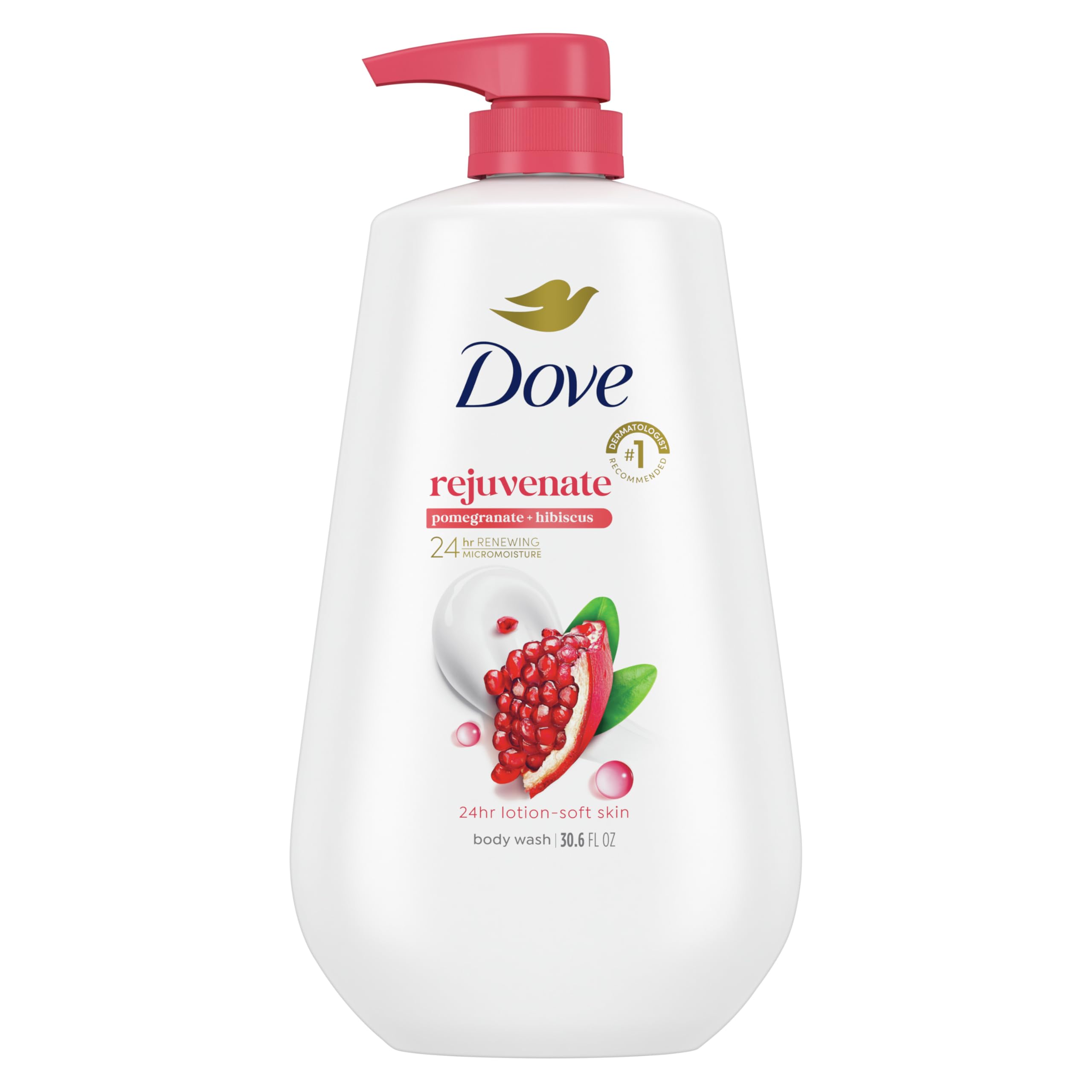 Dove Body Wash with Pump Rejuvenate Pomegranate Hibiscus for 24hr Lotion-Soft Skin Moisturizing Skin Cleanser with No Sulfates