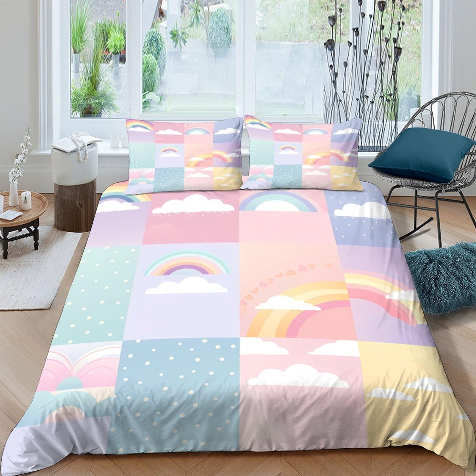 Ctjqhvkz Style-3 3D Printed Rainbow Cloud Fitted Sheet Microfiber Soft Pastel Sky Bed Sheet For Bedroom Guest Room Decor Single（135X200cm）
