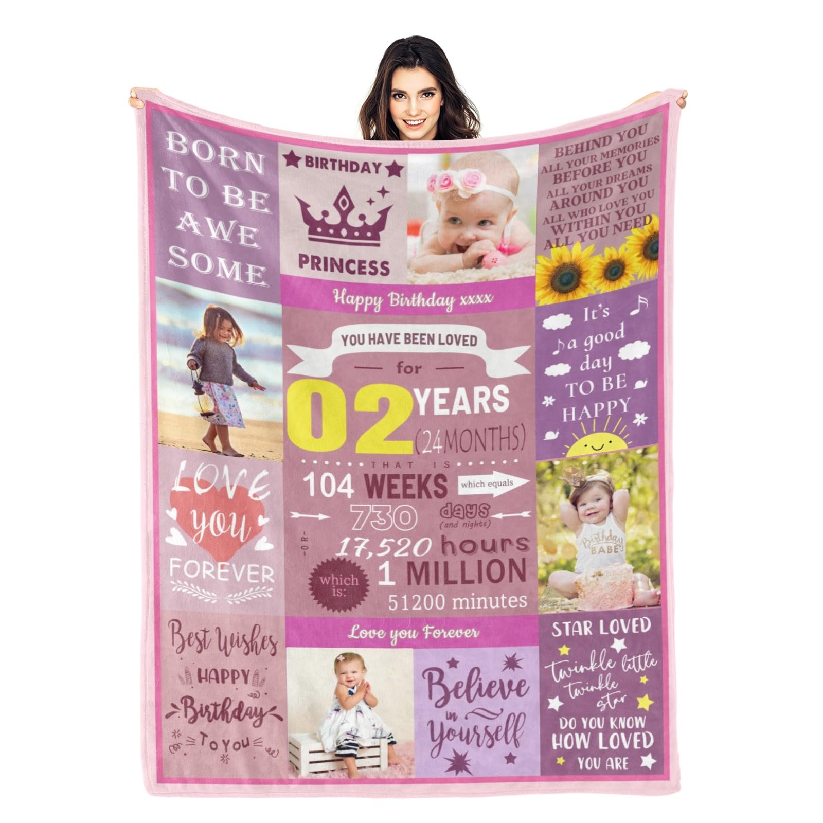 Kendt Personalised 2nd Birthday Gifts for Baby Girl,Daugther,Granddaughter,Custom 2nd Birthday Blanket with Photos,2 Year Old Girl Birthday Gifts Birthday Presents,2nd Birthday Decorations