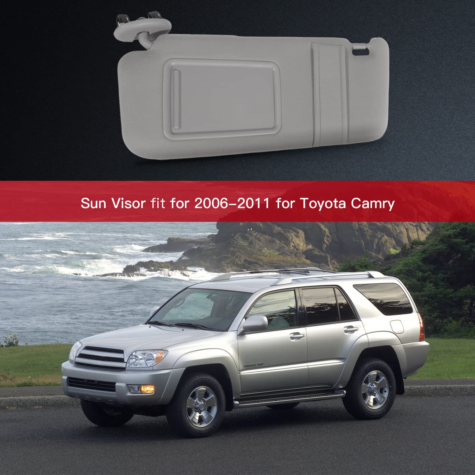 cciyu Gray Windshield Sun Visor Mirror Left Driver Side Replacement fit for Toyota for Camry 2006 2007 2008 2009 2010 2011 Automobile Sun Visor Assembly