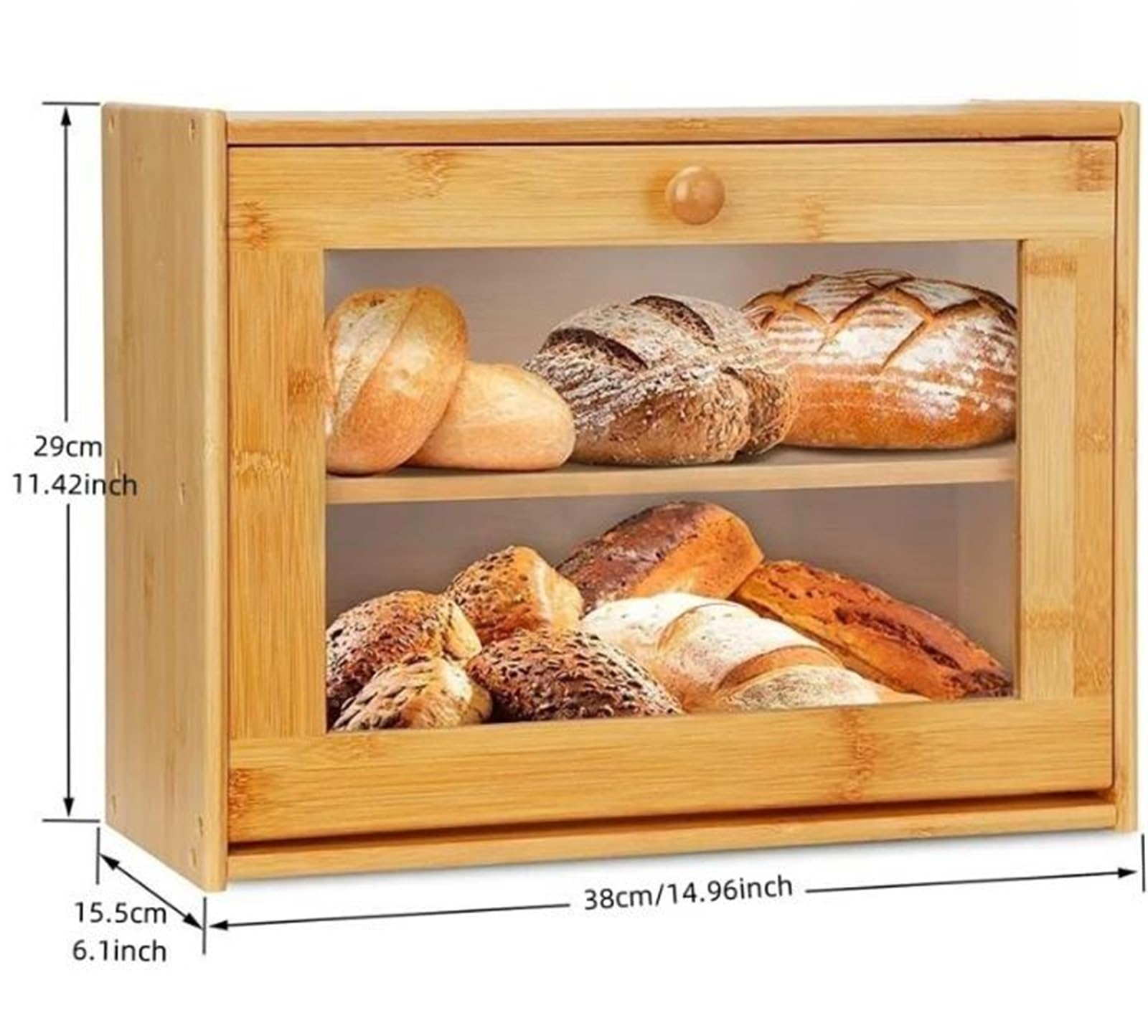 Caja De Pan Panera Para Pan Caja De Pan De Bambú, Soporte De Almacenamiento De Pan Doble, Contenedor De Pan De Gran Capacidad, Organizador De Cocina, Caja De Pan De 2 Capas Caja Contenedor De Pan