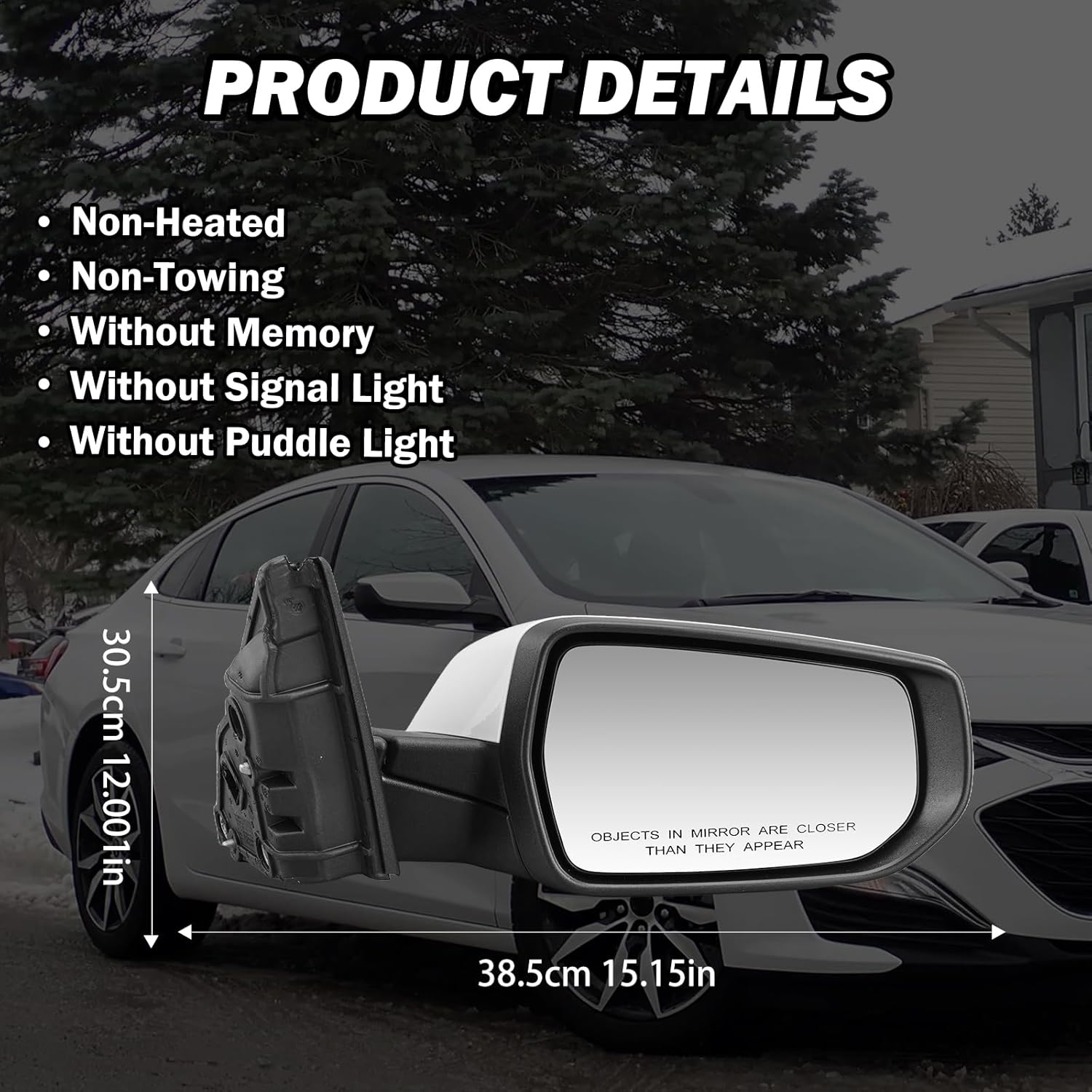 Passenger Side View Mirror Compatible with Chevy Malibu 2016 2017 2018 2019 2020 2021 2022 Mirrors Non Heated Without Signal Light Manual Folding Right(White)