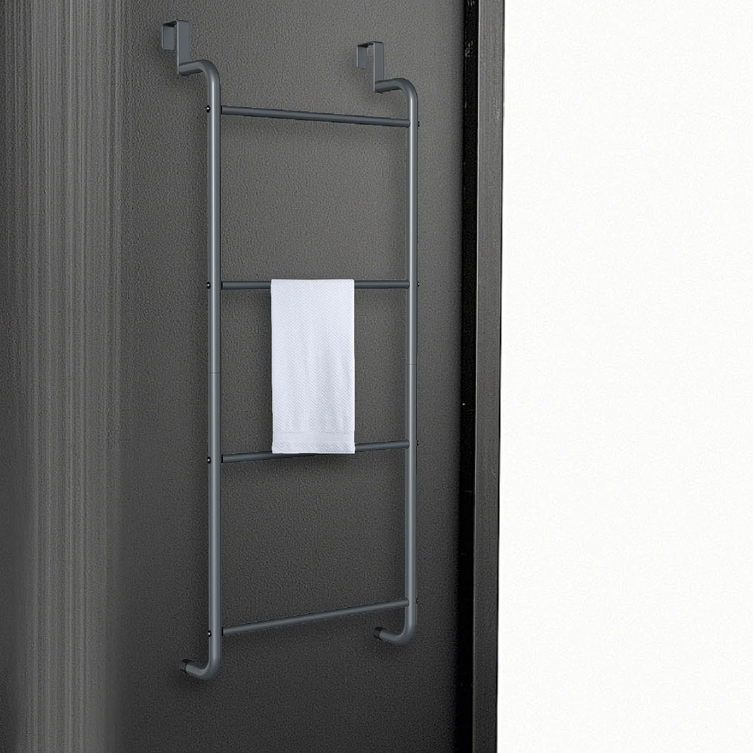 4 Tier Over The Door Towel Rack Shelf for Hand Towels Towel Storage Organizer Towel Bar Behind Door Towel Holder for Bathroom, Black