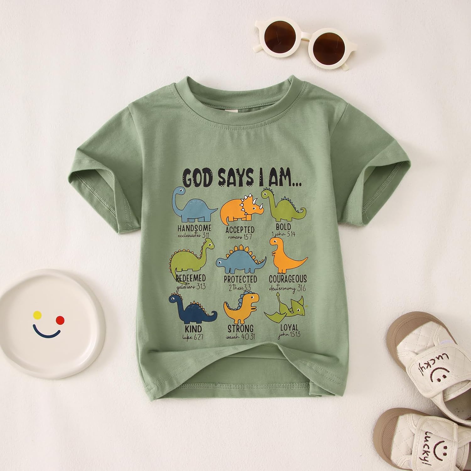 Toddler Boy Dinosaur Shirt God Says I Am Bible Verse Dino Religious Tshirt Christian Outfits Baby Short Sleeve Tees - Image 6
