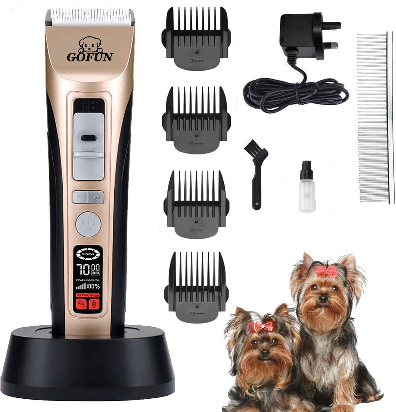 GOFUN Pet Grooming Clippers, Professional Dog Clippers Cat Grooming Clippers Pet Cat Dog Trimmer Silent Pet Hair Trimmer for Thick Hair Dogs, Cats and Horses