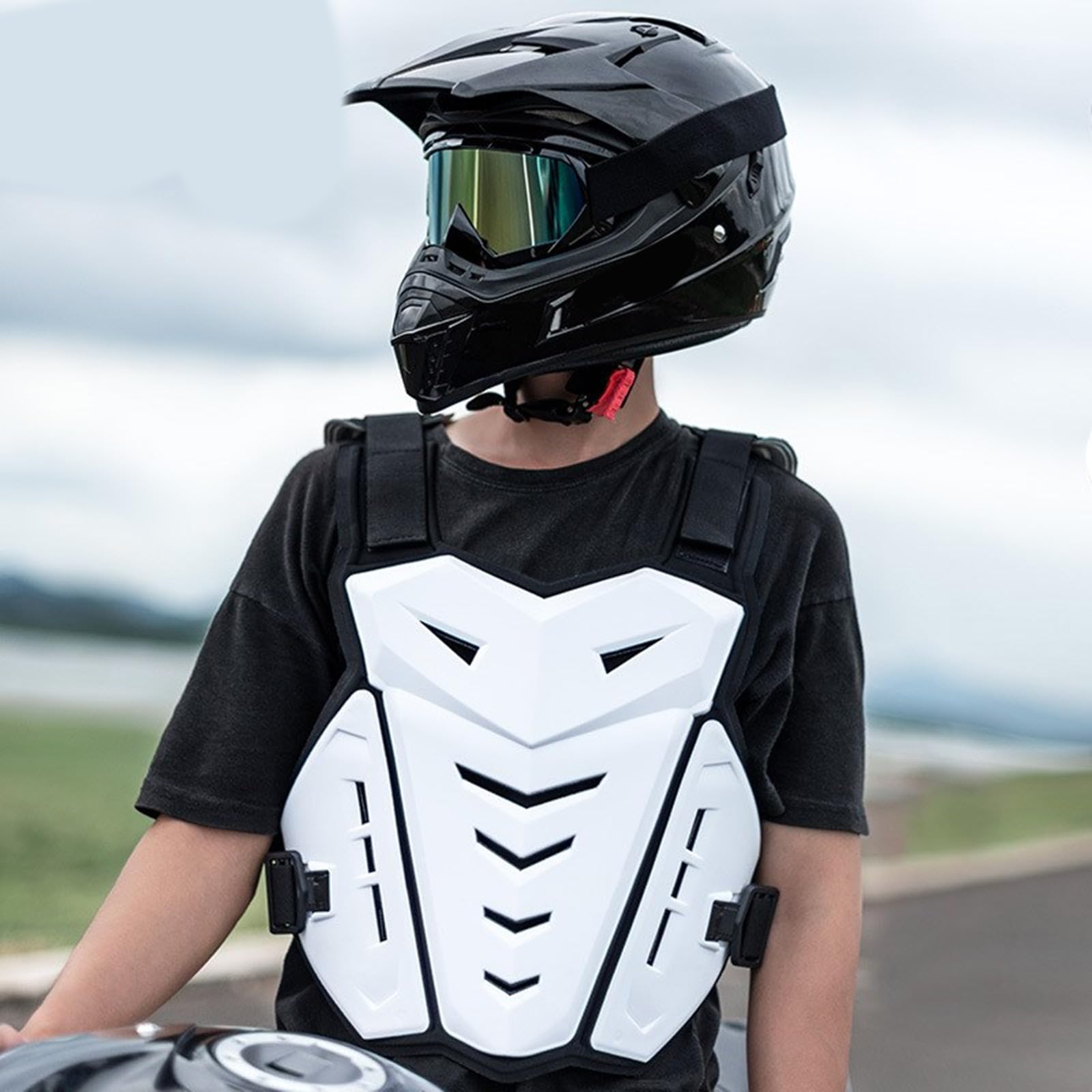Protector de espalda flexible para motocross con acolchado de espuma y correas ajustables, protector de pecho transpirable para motocross con fuerte