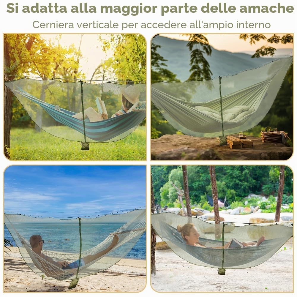 Zanzariera da Campeggio per Amaca, Ultraleggero Portatile per Amaca, Protezione a 360°, Zanzariera Esterni per Amaca con Cerniera a Doppio per Campeggio Escursionismo e Avventura