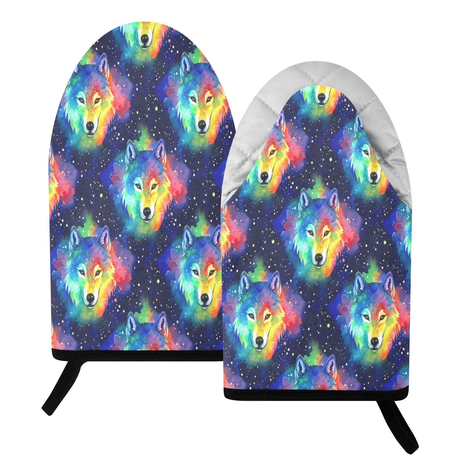BURSTDDY Colorful Wolf Oven Mitt,Heat Resistant Kitchen Mitts for Cooking