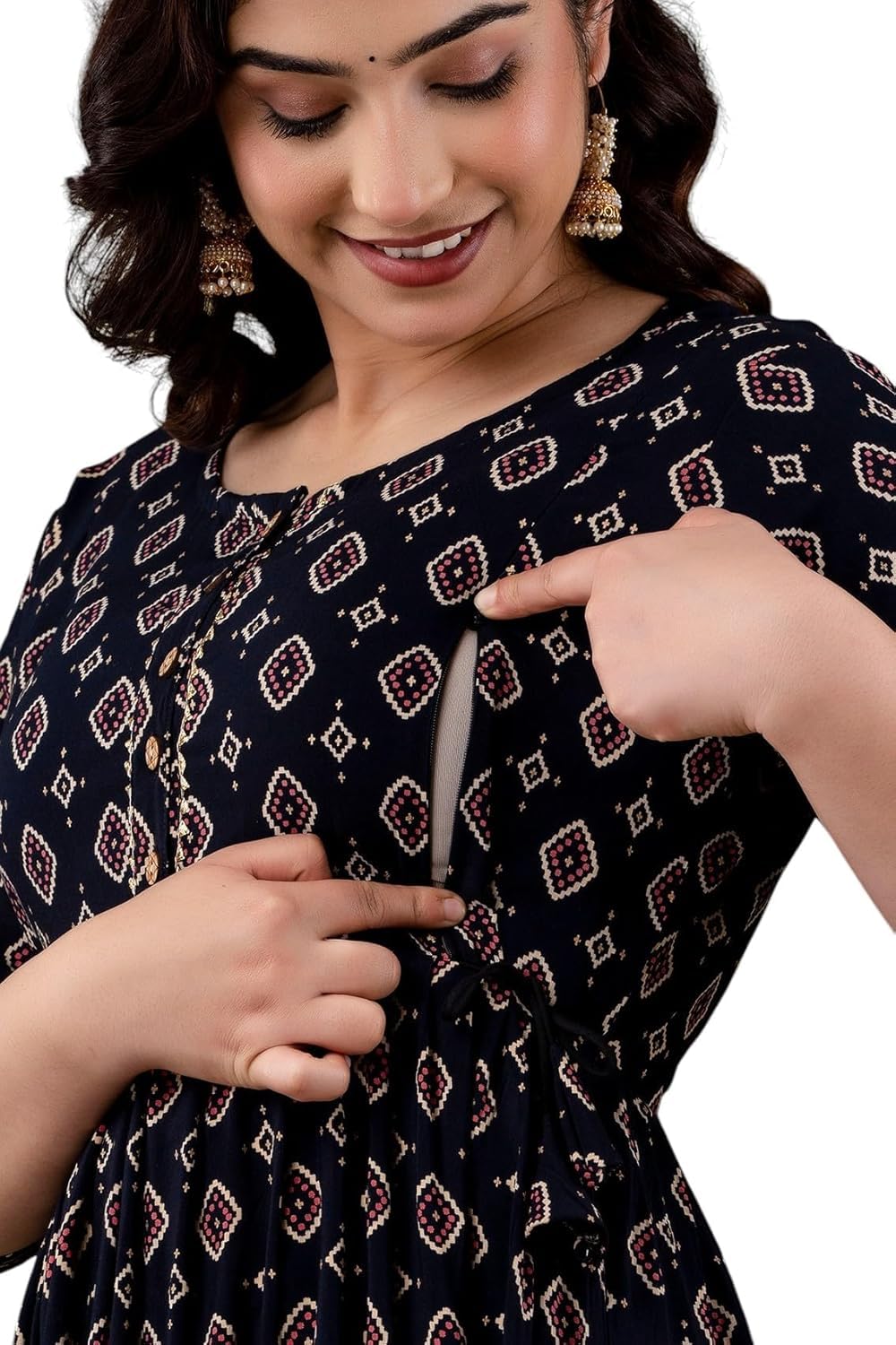 Women's Maternity Feeding Dresses for Women, Easy Breastfeeding Dress, Cotton Blend Anarkali Dress with Nursing Zip for Pre & Post Pregnancy-picture-18