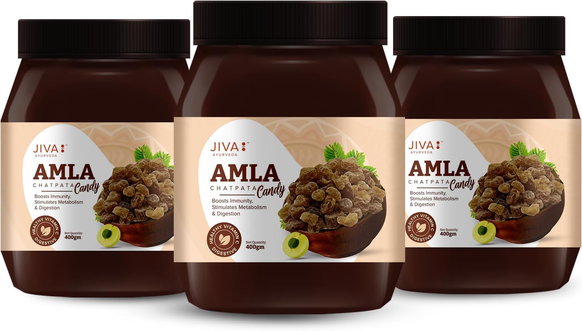 Jiva Amla Chatpata Candy | Rich In Dietary Fibres & Vitamin C, Boosts Immunity, Supports Healthy Digestion -400g(Pack Of 3)