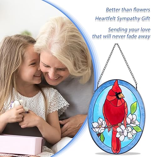 Miniatura 7 de MUMTOP Ventana colgante de vitrales para ventana, paquete de 2 adornos colgantes para ventana de cardenal, arte de pared, panel de vidrio pintado a