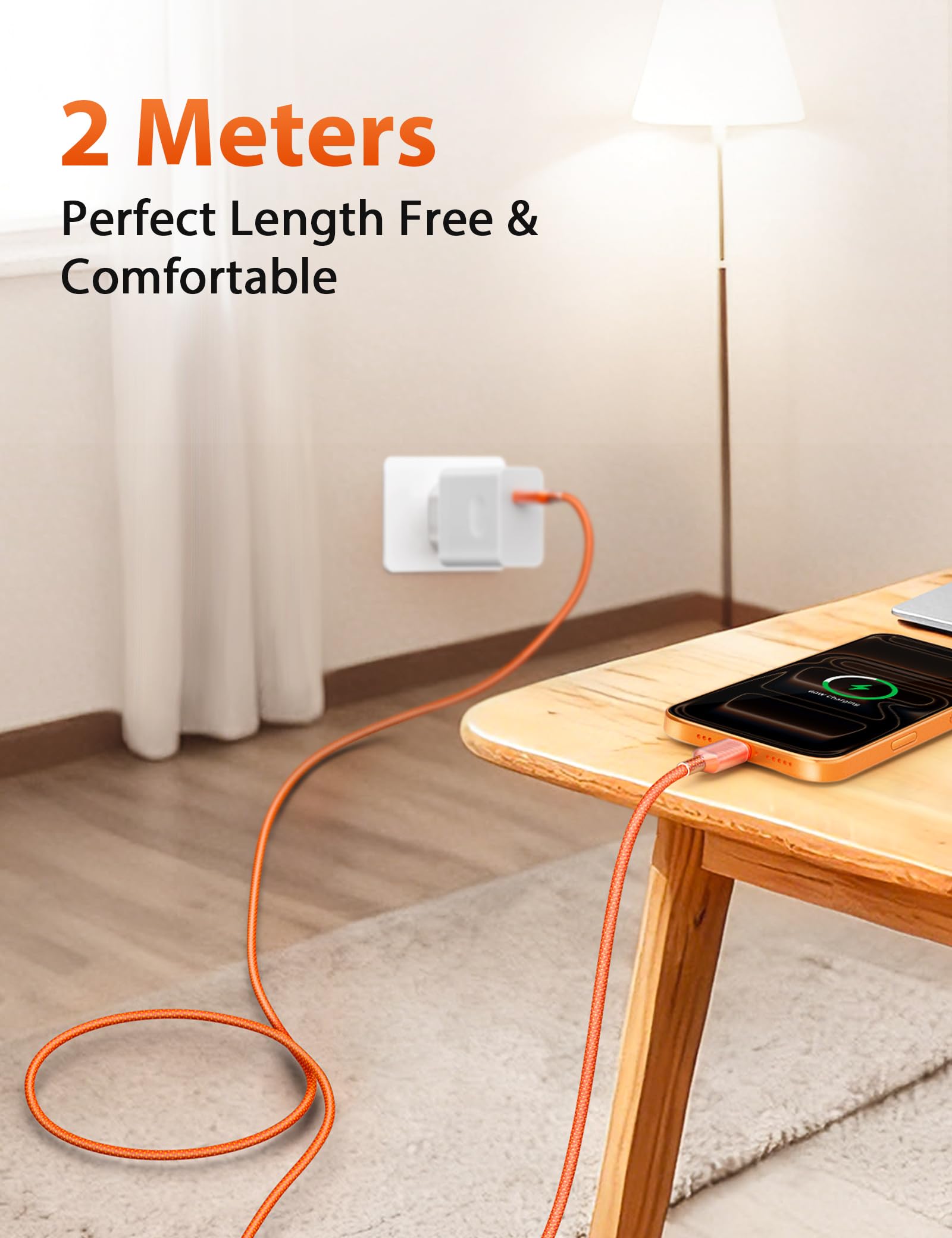 Cable USB C de carga rápida de 6.6 pies, 60 W, 45 W, 40 W, 30 W, 25 W, 3 A, cable USB-C a USBC, cable de carga PD trenzado de nailon para iPhone 17 Pro Max 16 Plus 16e 15 Galaxy S25 FE S24 S23 A17