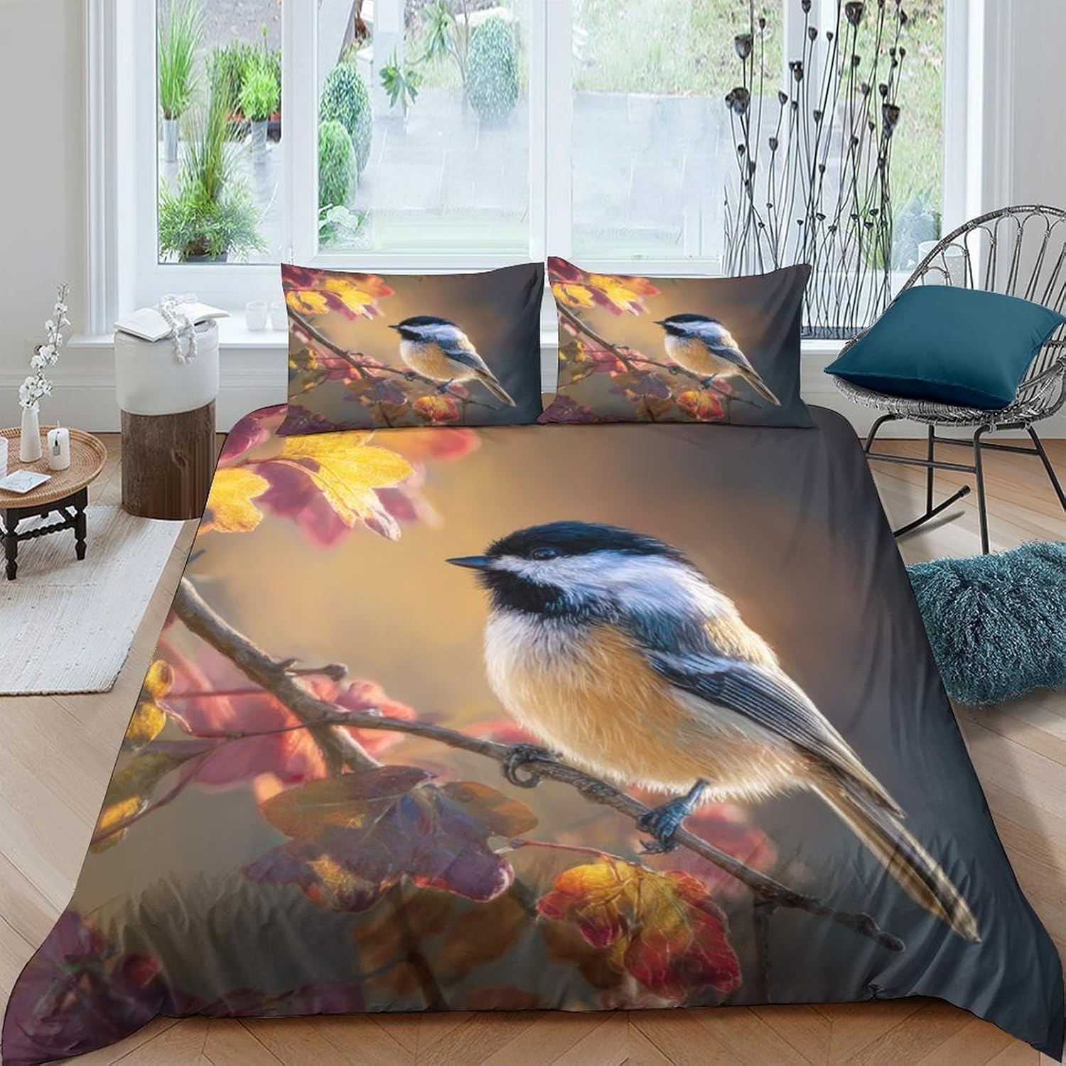 Pościel z motywem ptaków, 220 x 240 cm, nadruk 3D, świat zwierząt, poszewka na kołdrę z miękkiej mikrofibry, zestaw 3-częściowy, poszwa na kołdrę z zamkiem błyskawicznym i 2 poszewki na poduszkę 80 x
