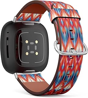 CJBROES Replacement Leather Watch Band, Compatible with Fitbit Versa 3 and Fitbit Sense of Wristband Bracelet Accessory - Ethnic Coral red Blue