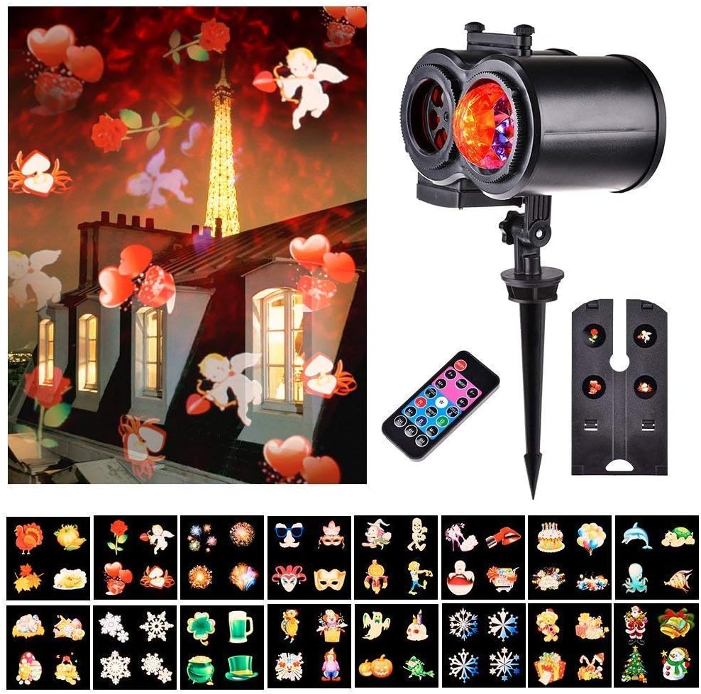 Christmas Decoration Projector, LTPAG 2-in-1 Rotating Projector Spotlight Snowflake Light - 16 Slides Snow Projector Light Outdoor Christmas Lights Xmas Projector
