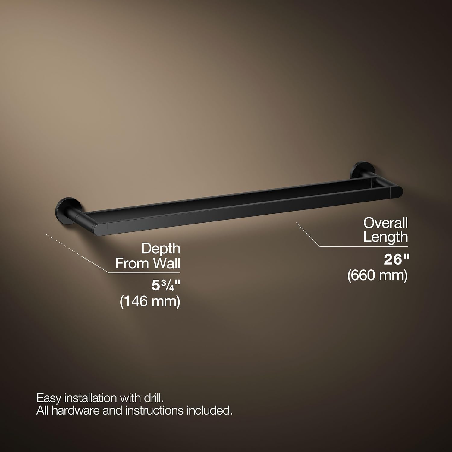 Kohler 73144-BL Composed® 24" Double Towel bar, Matte Black