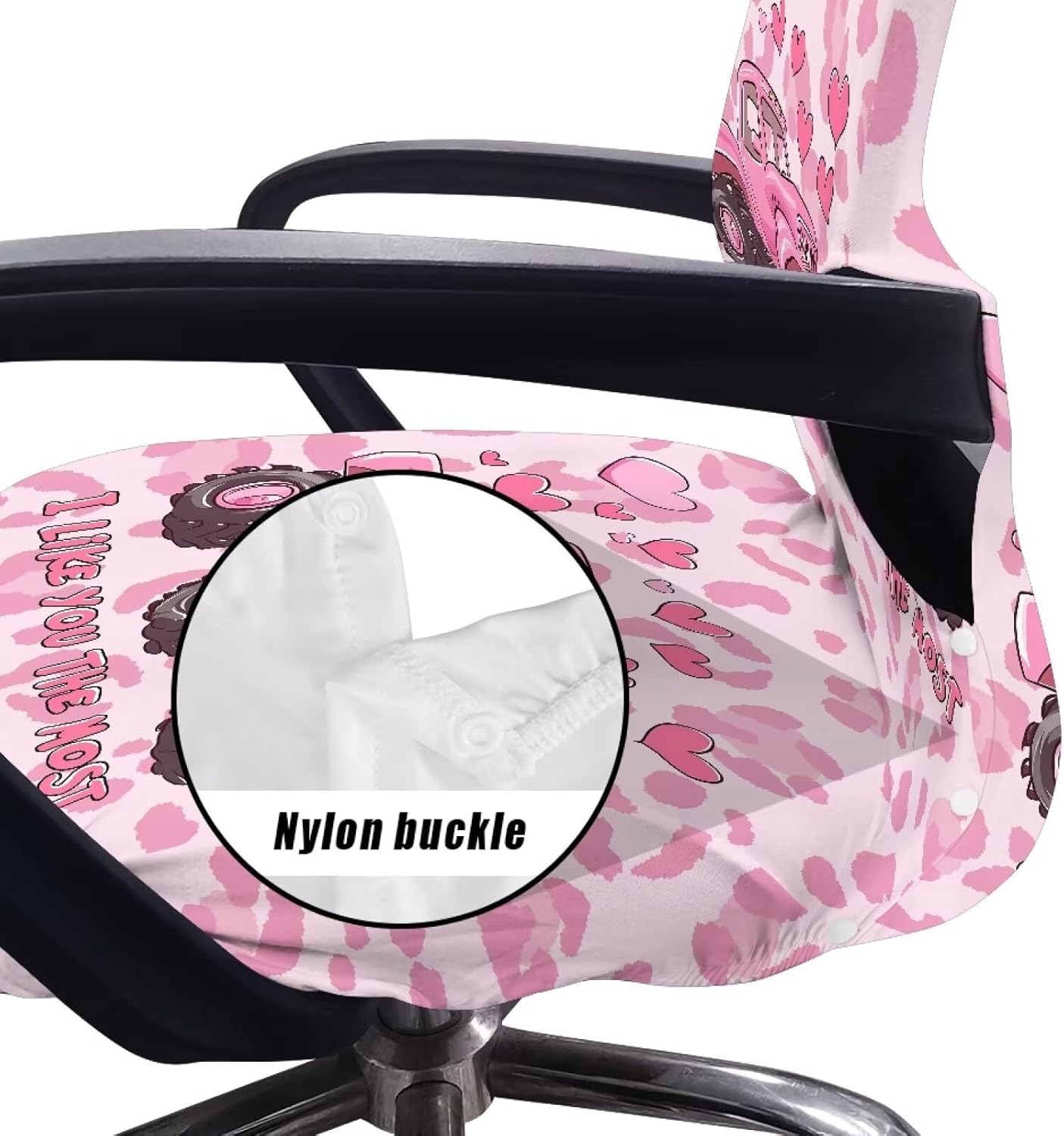 Stretch Computer Office Chair Cover Pink Truck Leopard Print Washable Removable Universal Rotating Boss Chair Slipcovers Modern Valentine's Day Protector for Office Armchair Decor