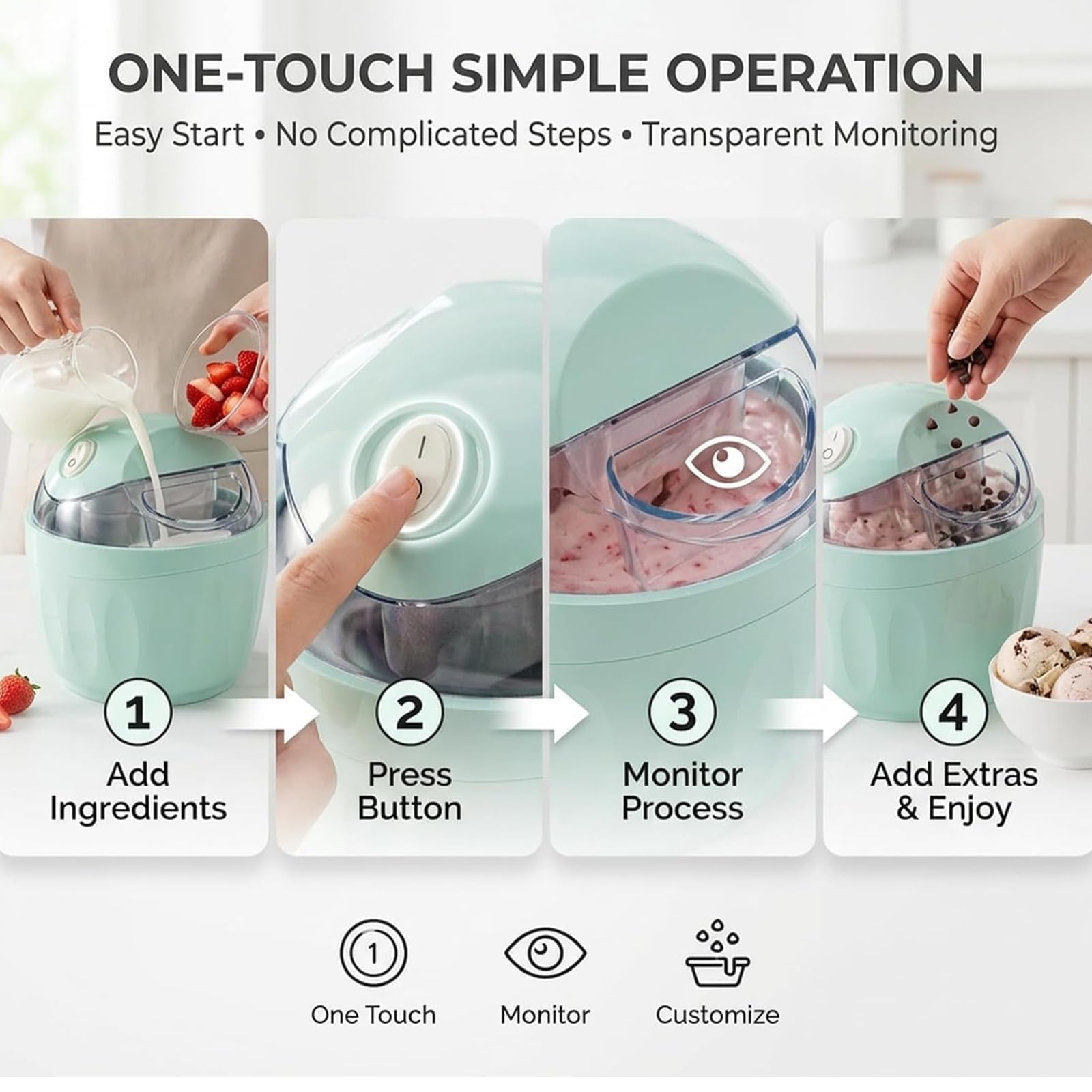 Mini máquina eléctrica de helado, 500 ml, máquina de postre casera de un solo toque, diseño compacto para golosinas congeladas caseras, ideal para fiestas y uso en la cocina