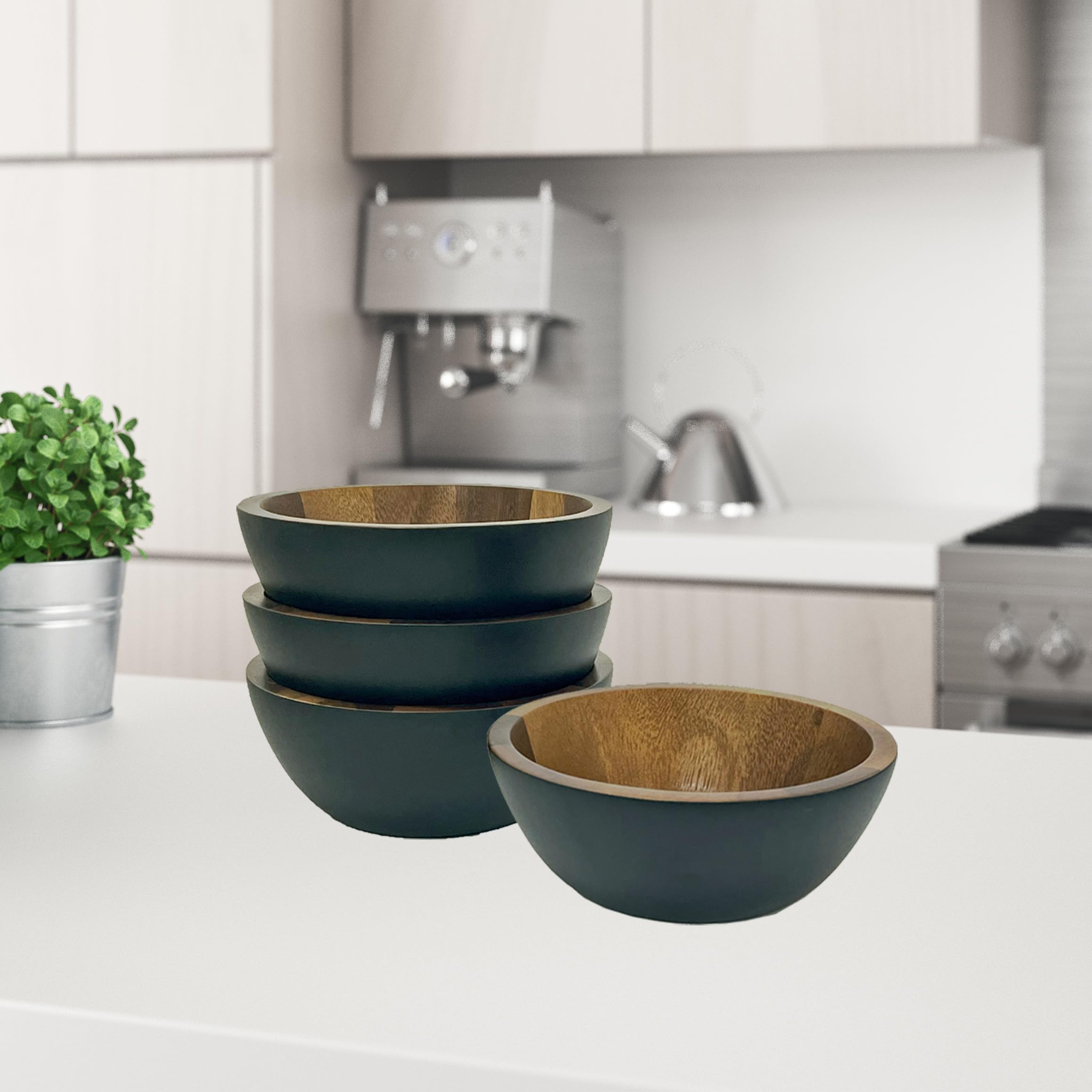 Woodard & Charles Acacia Wood Individual Salad Serving Bowls, Set of 4, 6 1/2