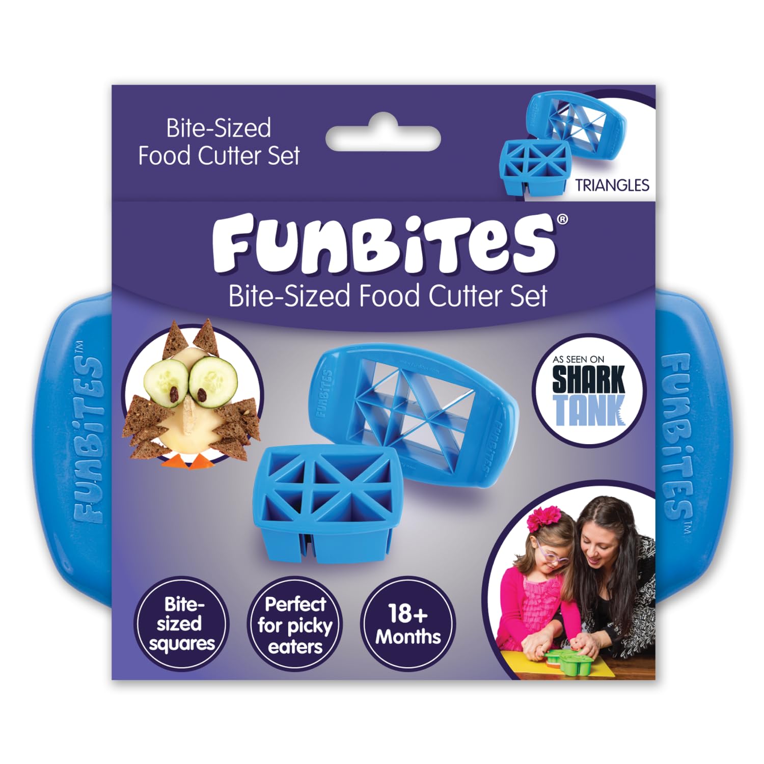 FunBites Food Cutter Blue Triangles, Sandwich Cutter for Kids, Bento Lunch Box Accessory, Cuts Food into Bite-Size Shapes